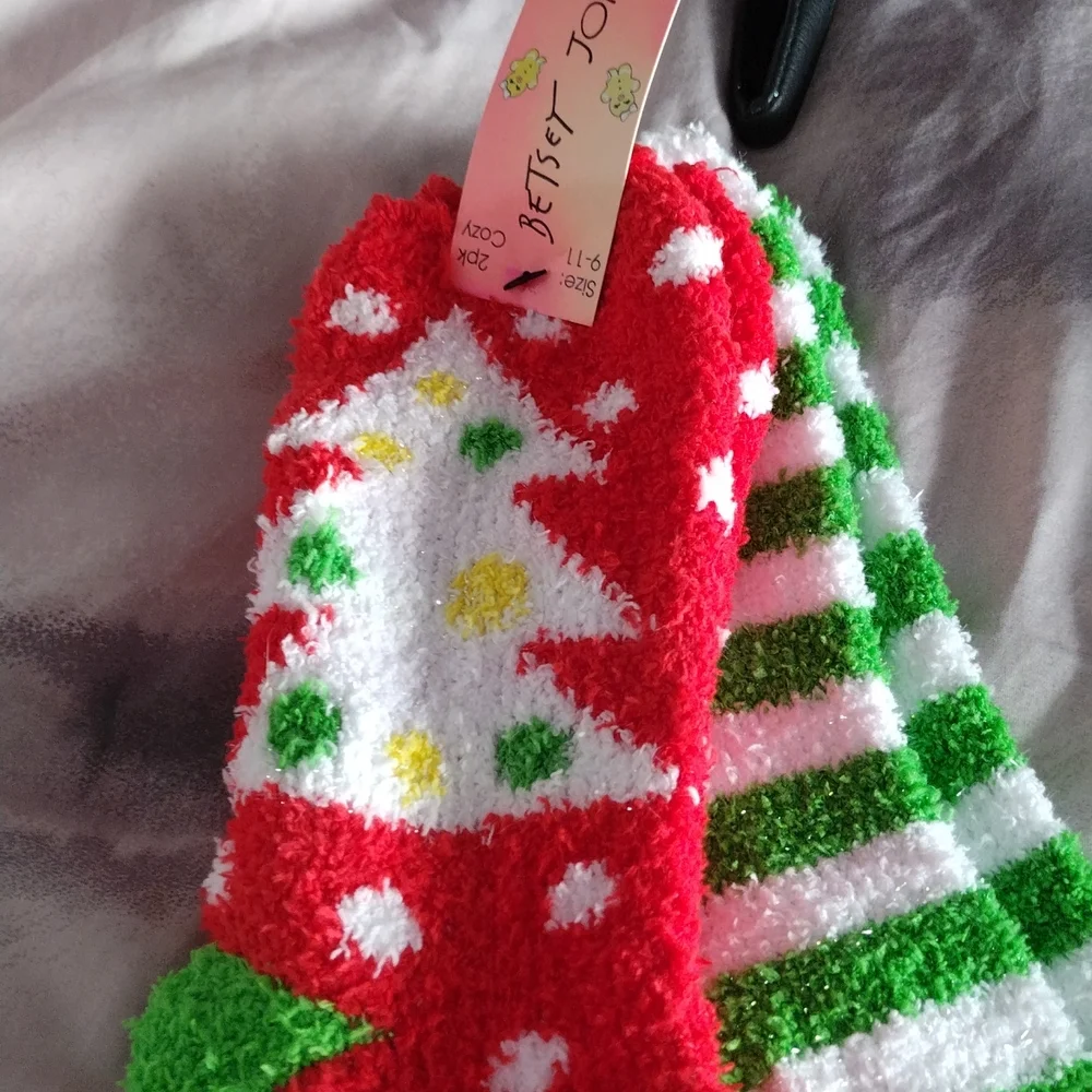 four pairs Betsey Johnson cozy socks Christmas